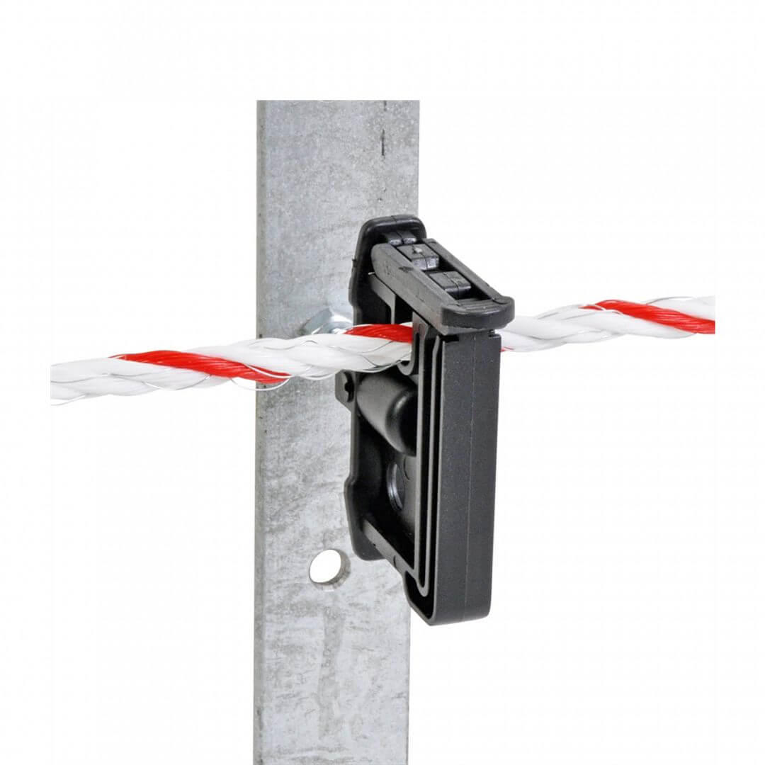 Izolátor k elektrickému ohradníku plochý pro pásku do 40 mm a lanko do 6 mm, metrický závit M6 - 25 ks