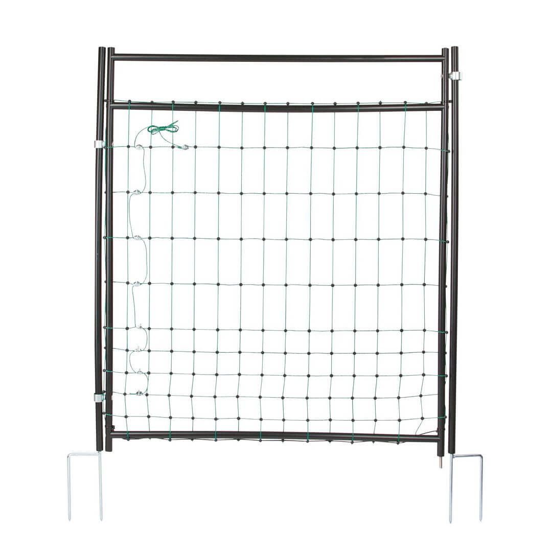 Vchodová branka k elektrické ohradníkové síti, výška 105 cm, šířka 86 cm, dvojitý hrot