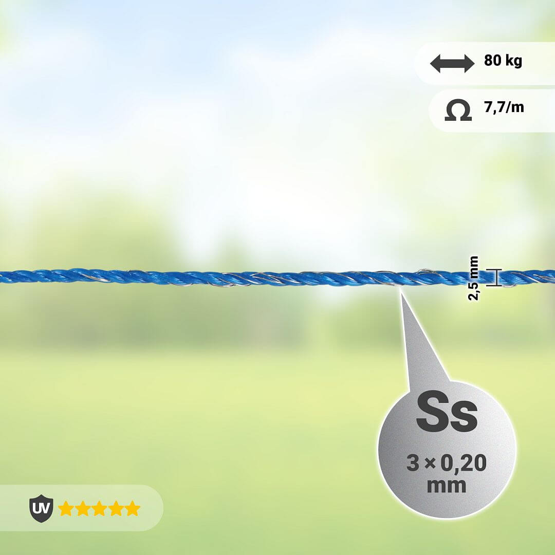 Lanko pro elektrický ohradník, průměr 2,5 mm, modré, délka 200 m