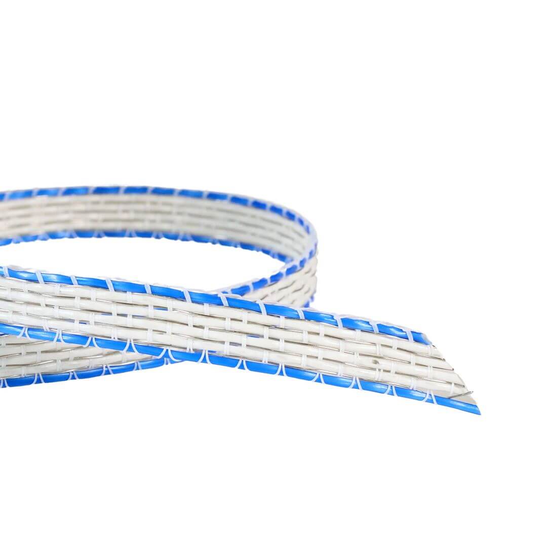 Páska PVC pro elektrický ohradník, šířka 12 mm, bílo-modrá, 200 m, 0,017 Ω/m