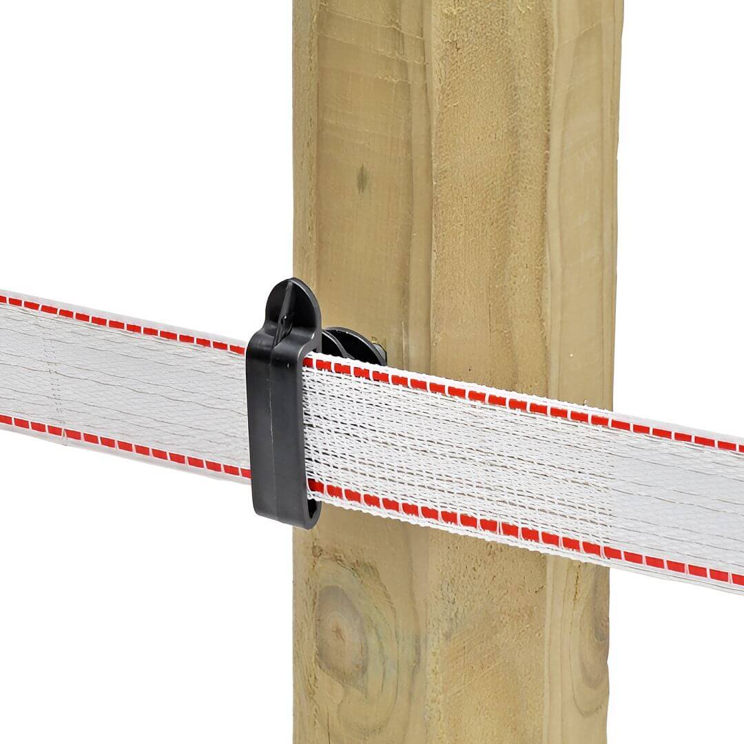 Izolátor pro elektrický ohradník plochý, pro pásku do 40 mm, lanka a lana - 25 ks