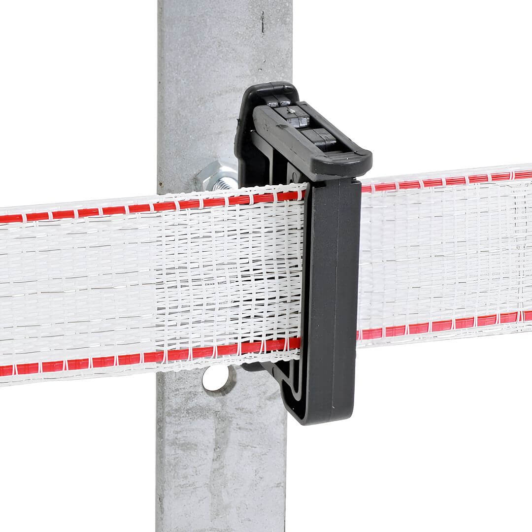 Izolátor k elektrickému ohradníku plochý pro pásku do 40 mm a lanko do 6 mm, metrický závit M6 - 25 ks