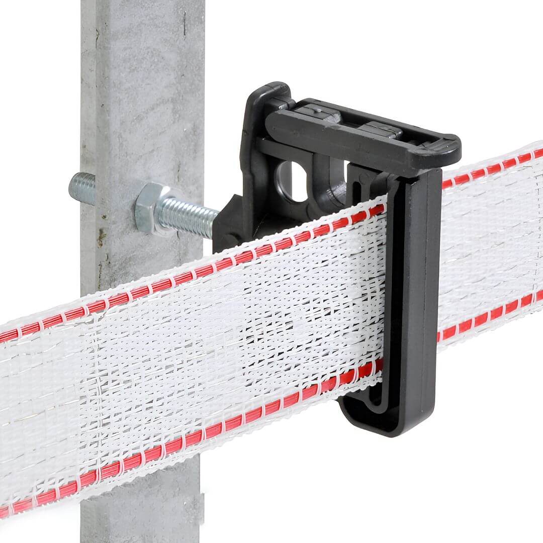 Izolátor k elektrickému ohradníku plochý pro pásku do 40 mm a lanko do 6 mm, metrický závit M6 - 25 ks