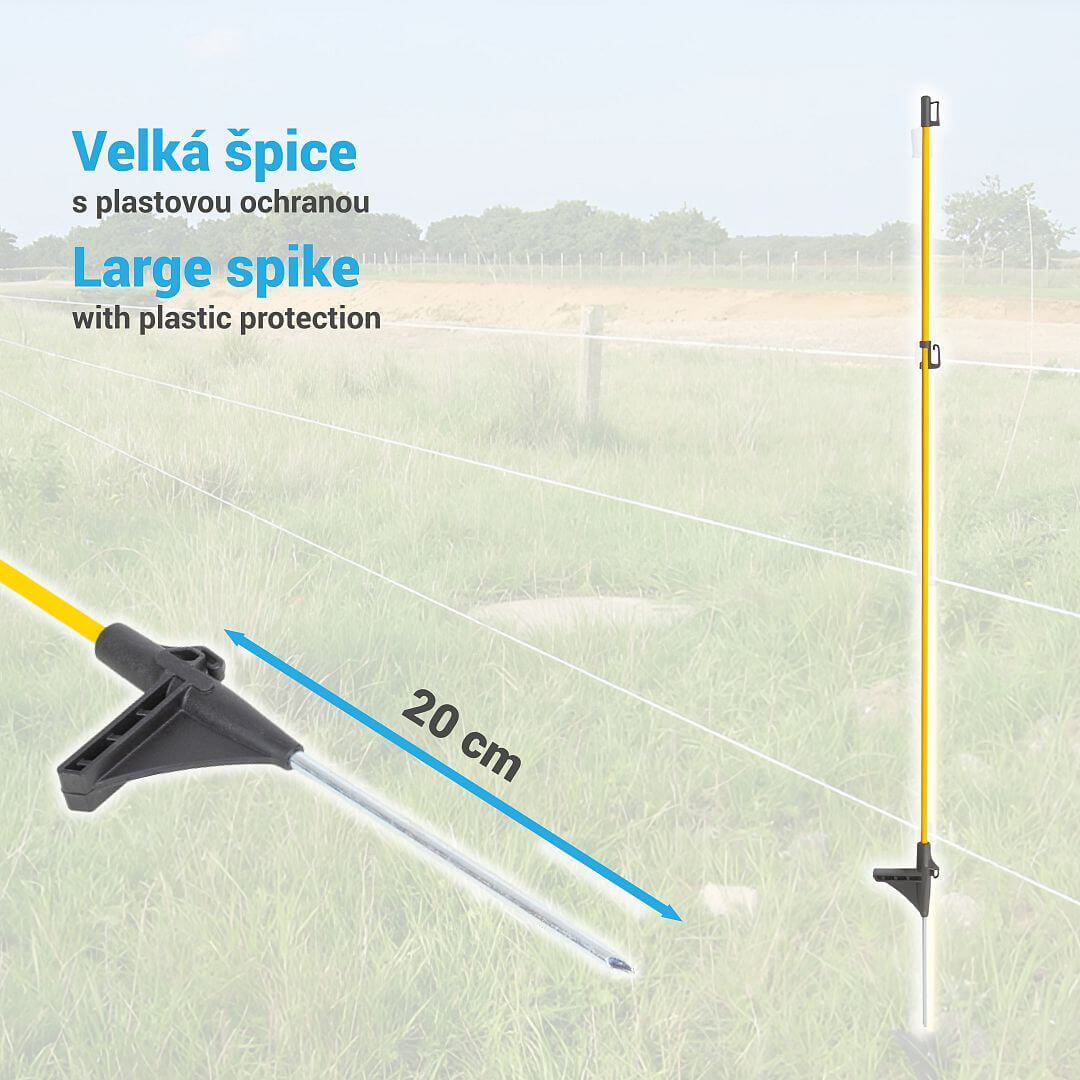 Sklolaminátová oválná tyčka pro elektrický ohradník 160 cm, nášlap a hrot, 2 izolátory