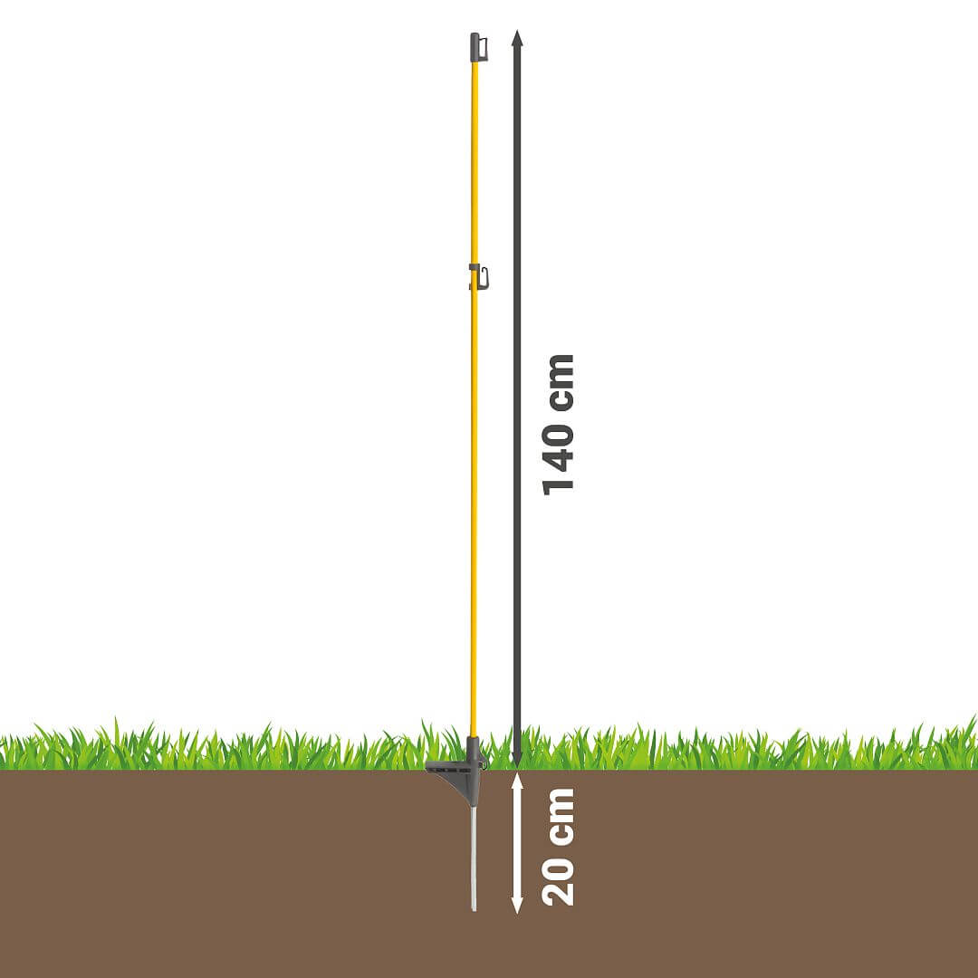 Sklolaminátová oválná tyčka pro elektrický ohradník 160 cm, nášlap a hrot, 2 izolátory