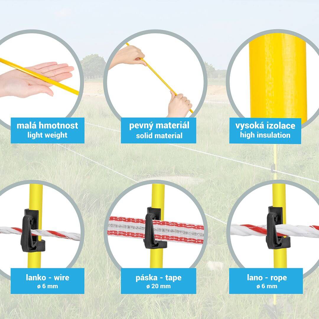 Sklolaminátová oválná tyčka pro elektrický ohradník 160 cm, nášlap a hrot, 2 izolátory
