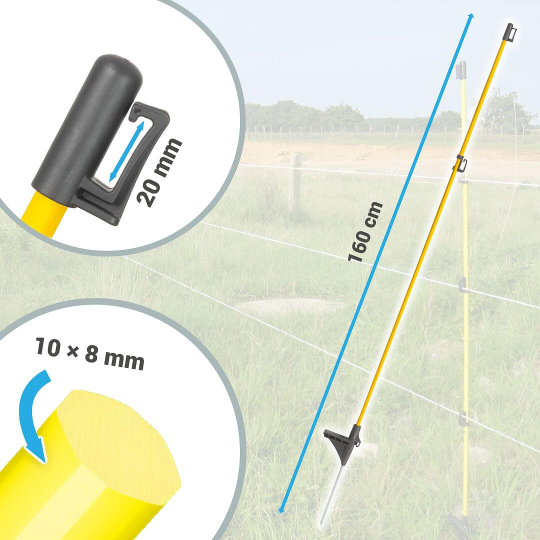 Sklolaminátová oválná tyčka pro elektrický ohradník 160 cm, nášlap a hrot, 2 izolátory