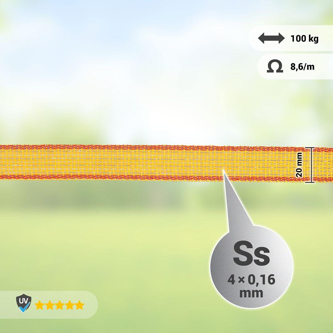Páska pro elektrický ohradník, šířka 20 mm, žluto-oranžová, délka 200 m