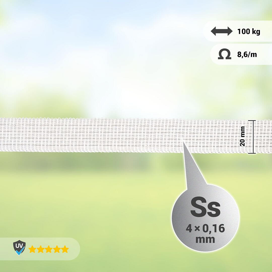 Páska na elektrický ohradník s šířkou 20 mm, bílá, délka 200 m
