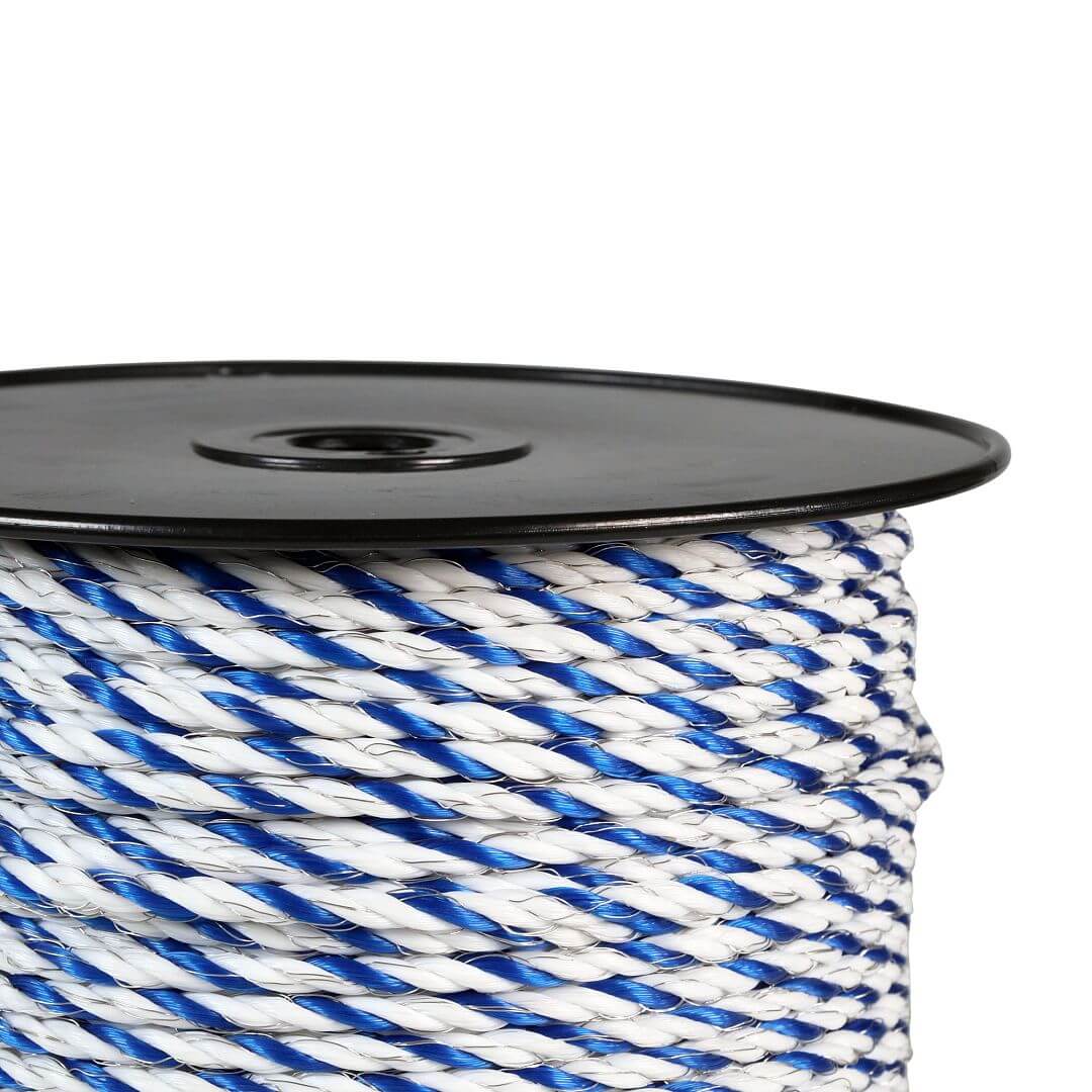 Lano pro elektrický ohradník, průměr 5 mm, modro-bílé, 200 m, 0,16 Ω/m
