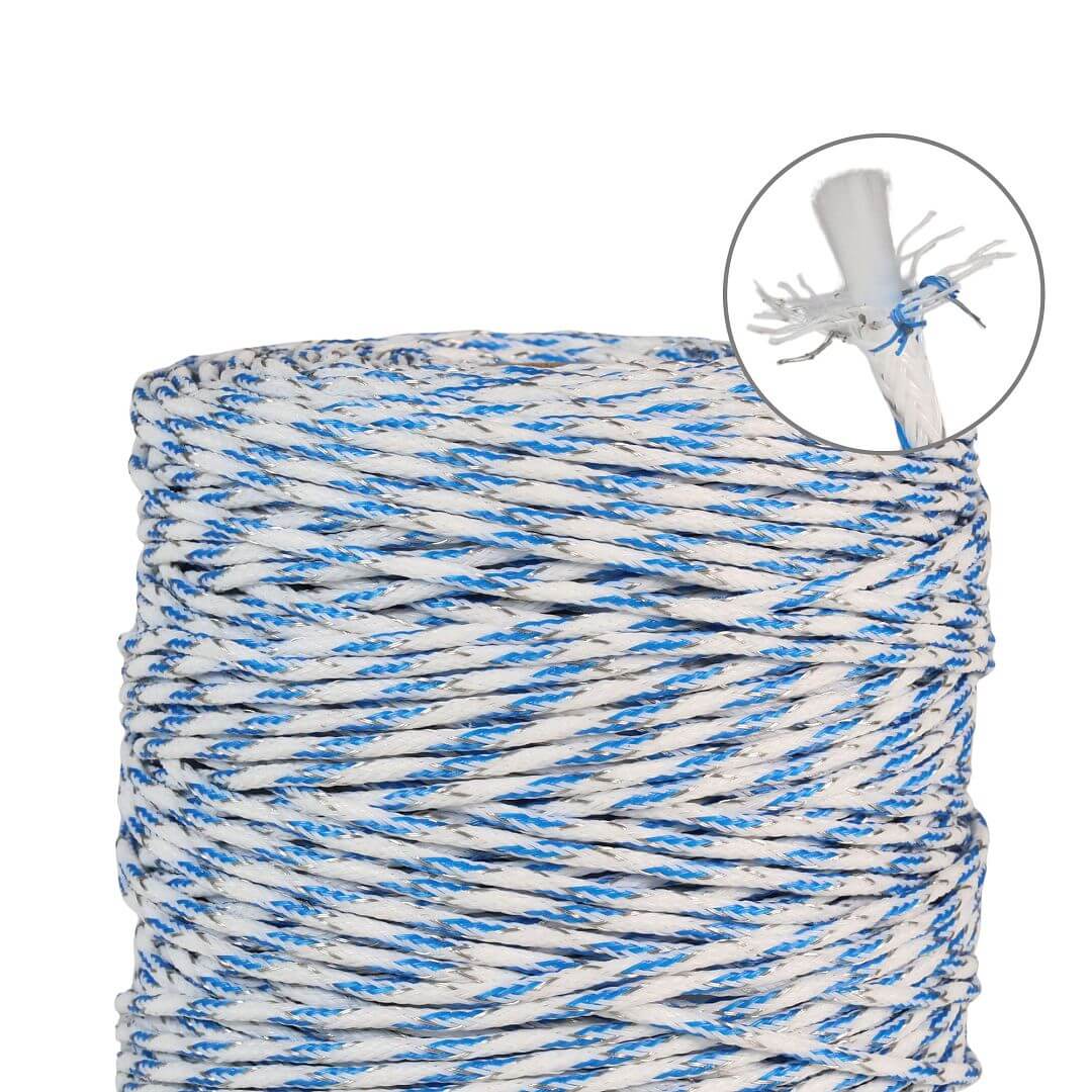 Pletené lanko pro elektrický ohradník, průměr 3 mm, bílo-modré, délka 200 m