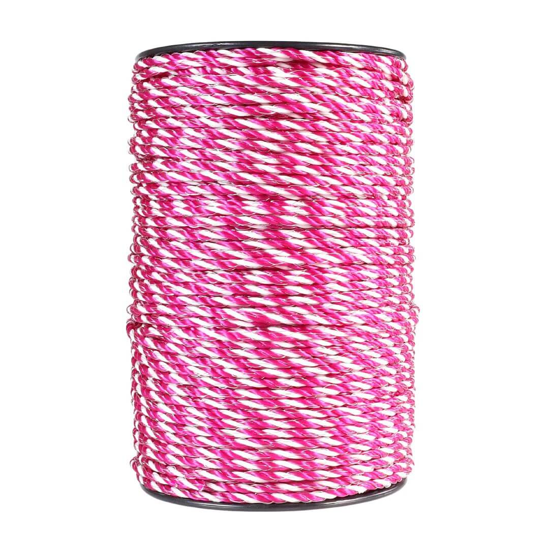 Lano pro elektrický ohradník, průměr 4,5 mm, růžovo-bílé, 200 m, 0,16 Ω/m