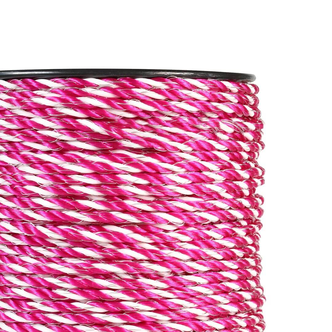 Lano pro elektrický ohradník, průměr 4,5 mm, růžovo-bílé, 200 m, 0,16 Ω/m