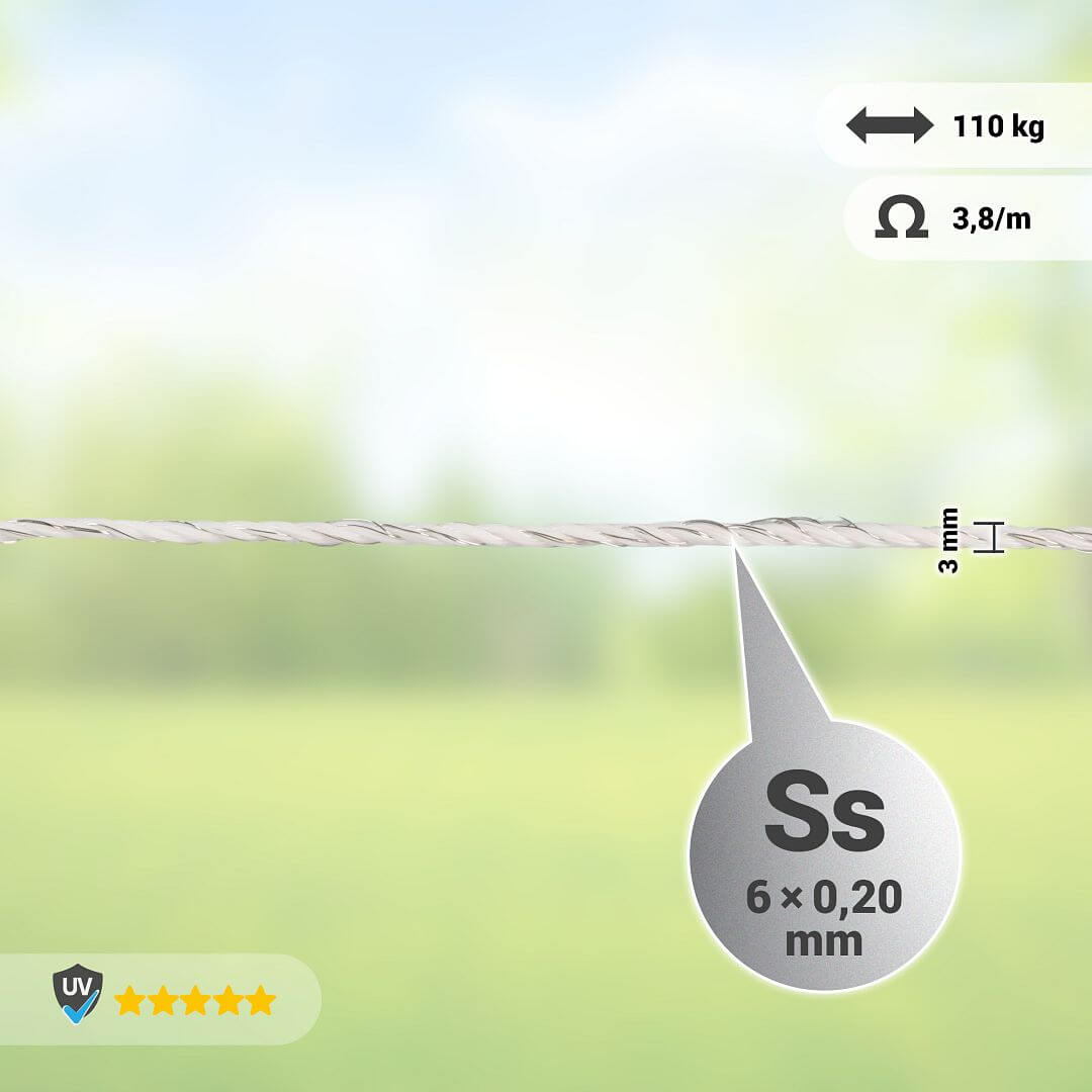 Lanko pro elektrický ohradník, průměr 3 mm, bílé, délka 400 m