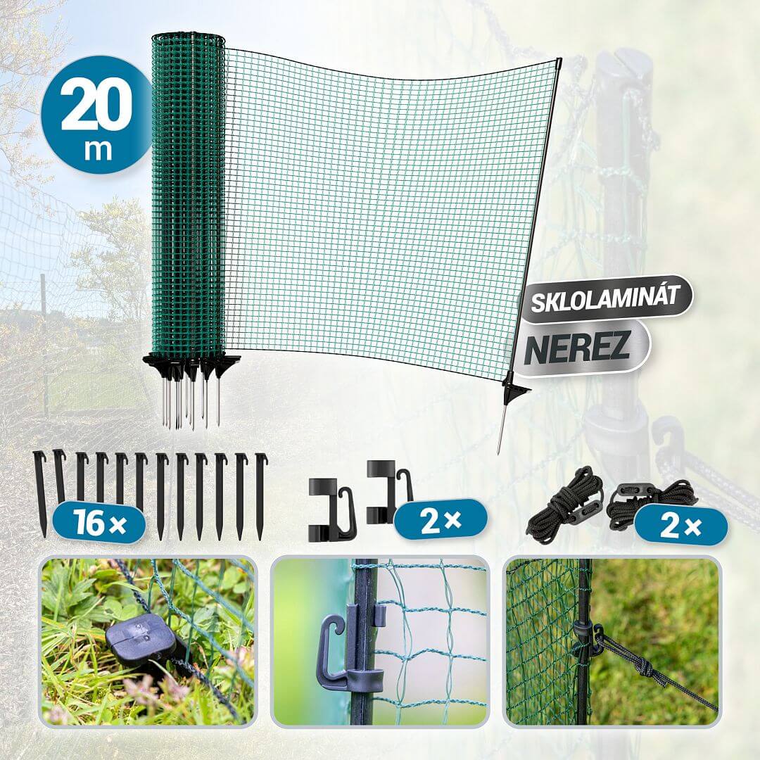Univerzální zelená ohradníková síť, nevodivá FIX, délka 20 m, výška 80 cm