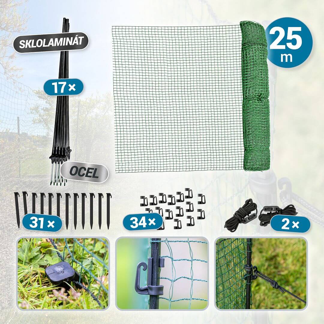Sada dvou nevodivých ohradníkových sítí 90 cm s brankou pro psy, kočky, králíky a drůbež