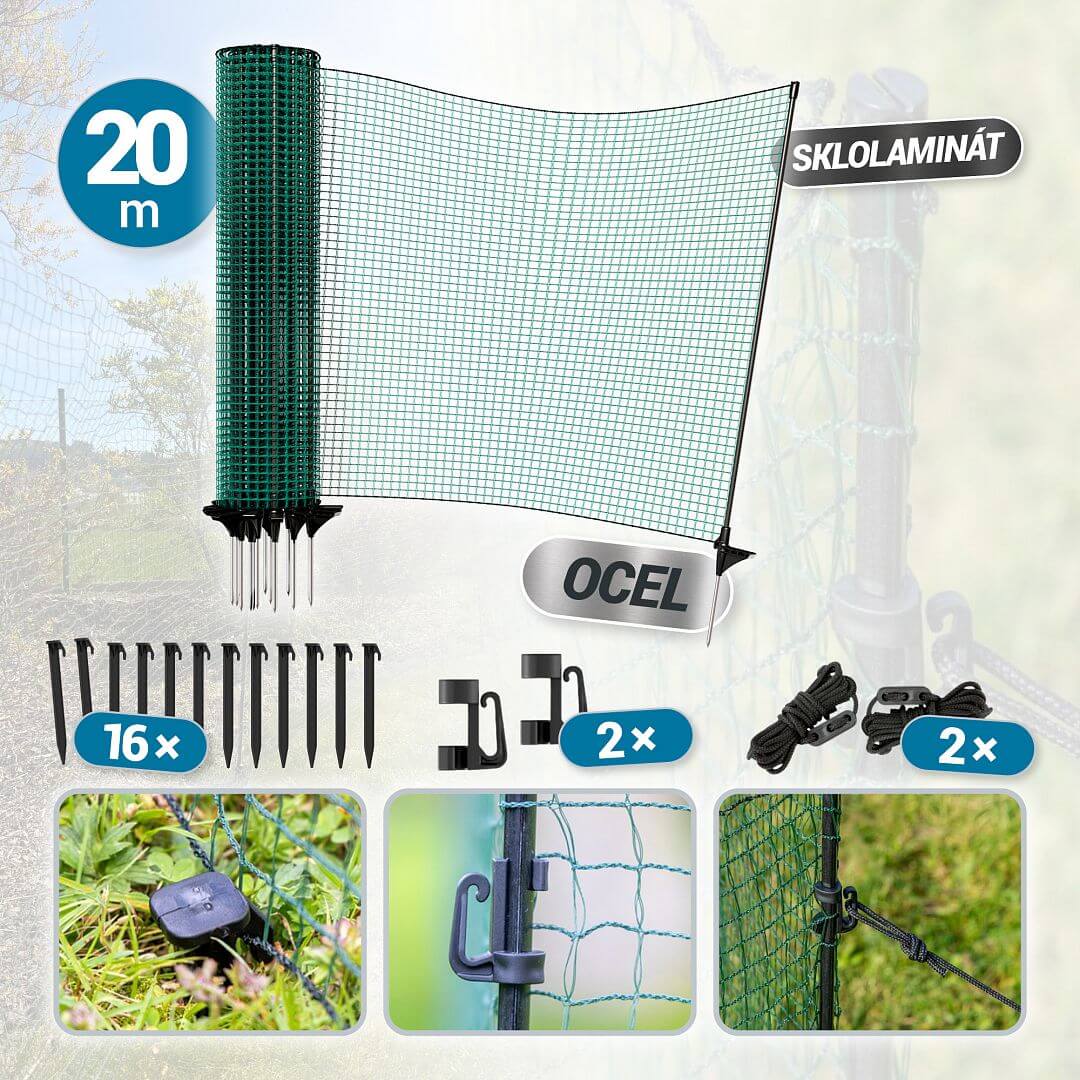Mobilní oplocení pro psy, slepice a drůbež, branka a nevodivé sítě FIX s výškou 120 cm