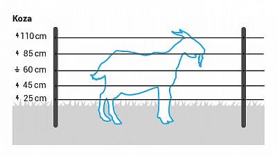 Pro kozy instalujte 5 lanek ve výšce 30, 45, 60, 80 a 105 cm.