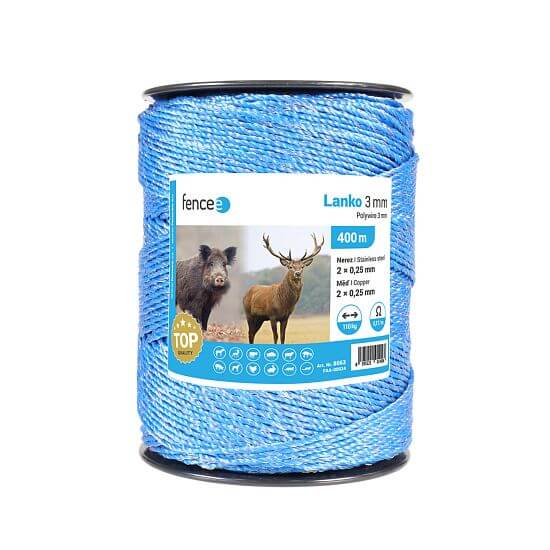Lanko pro elektrický ohradník, průměr 3 mm, modré, délka 400 m, 0,17 Ω/m