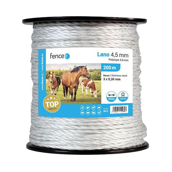 Lano pro elektrický ohradník, průměr 4,5 mm, bílé, délka 200 m
