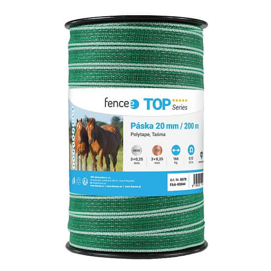 Páska pro elektrický ohradník, šířka 20 mm, zeleno-bílá, délka 200 m