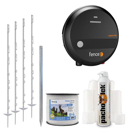 Sada pachový + elektrický ohradník ochrana plodin, úrody proti vysoké zvěři - síťový zdroj - páska 200 m