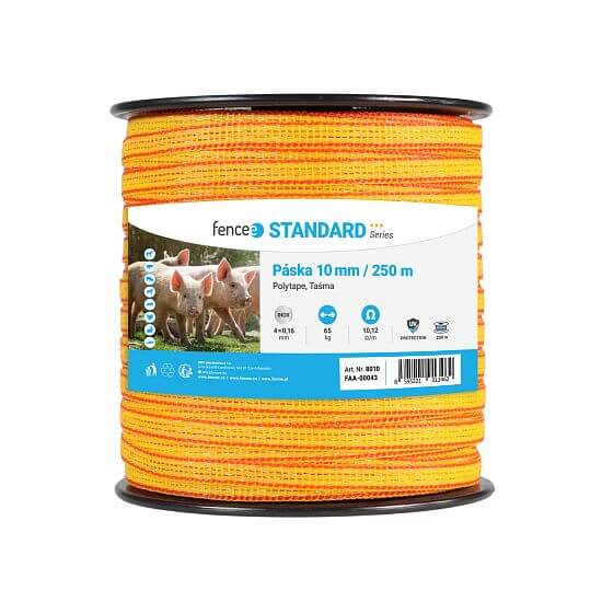 Páska pro elektrický ohradník, šířka 10 mm, žluto-oranžová, délka 250 m