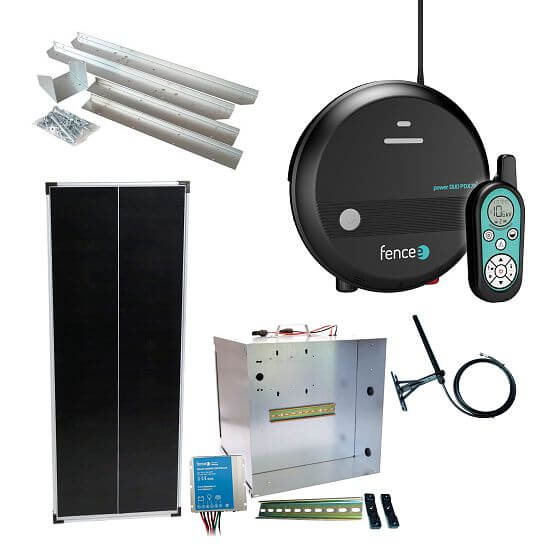 Premium sada solární ohradník - Kompletní přenosná schránka + 7J RF chytrý zdroj, panel 100 W