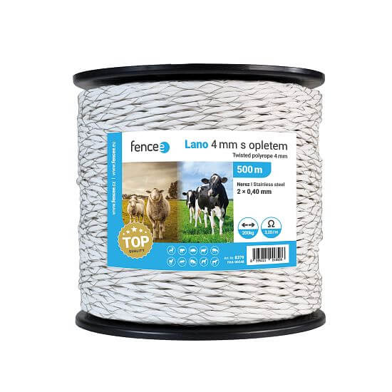 Lano s opletem pro elektrický ohradník, průměr 4 mm, 500 m