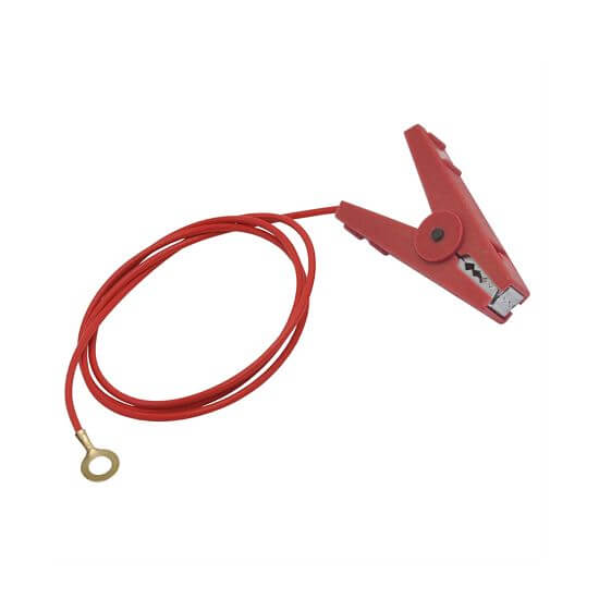 Propojovací červený kabel s krokosvorkou, očko 8 mm, délka 100 cm