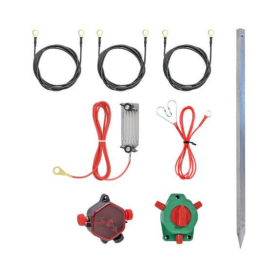 Ochranná sada zdroje pro uzemnění elektrického ohradníku s bleskojistkou a přepínačem