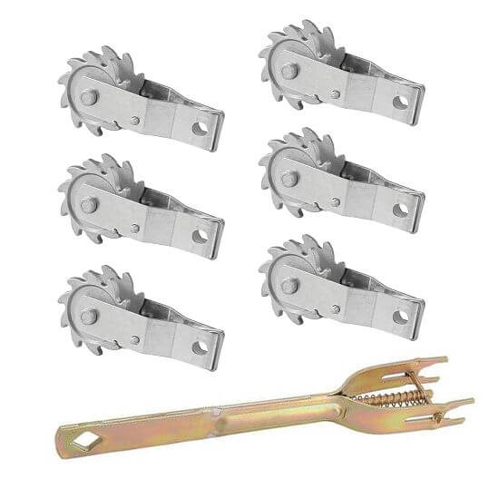 Sada napínáků s rohatkou pro elektrický ohradník + páka k rohatkovým napínákům - 6 ks