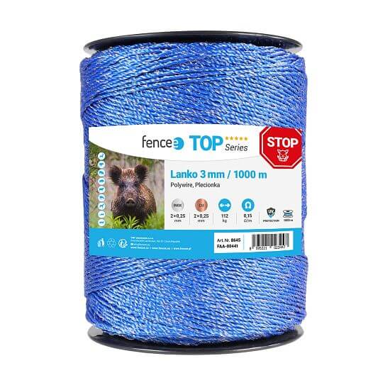 Lanko pro elektrický ohradník, průměr 3 mm, modré, délka 1000 m, 0,17 Ω/m