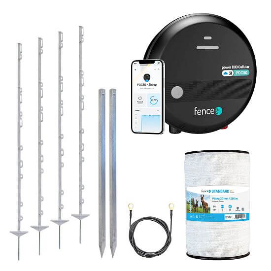 Sada elektrického ohradníku pro koně, poníky, osly a proti lesní zvěři – DUO zdroj LTE – páska 200 m
