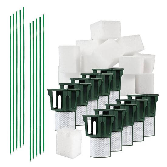 Sada pro pachový ohradník – PROFI držáky s reflexní páskou a nosiči BIO10-PO, sklolaminátové sloupky – 10 ks