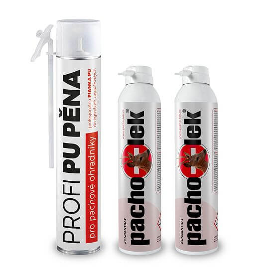 Sada DRIVE pachový ohradník k silnici  proti srážkám se zvěří  až 1,5 km,  1 ks PU pěny + 2 ks koncentrátu