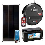 Sada solární elektrický ohradník, 15J zdroj s dálkovým ovladačem, panel 200 W, regulátor a baterie 95 Ah